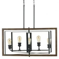 Palermo Grove 31.88 in. 5-Light Black Gilded Iron Linear Farmhouse Chandelier by Home Decorators Collection