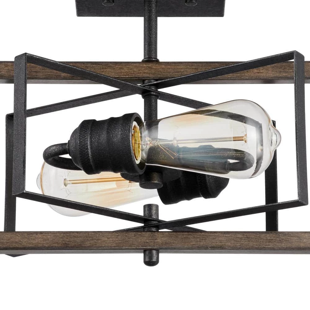 Palermo Grove 2-Light Gilded Iron Semi-Flush Mount, Rustic Farmhouse Ceiling Light with Walnut Wood Accents by Home Decorators Collection 5 Palermo Grove 2-Light Gilded Iron Semi-Flush Mount, Rustic Farmhouse Ceiling Light with Walnut Wood Accents by Home Decorators Collection - Image 3