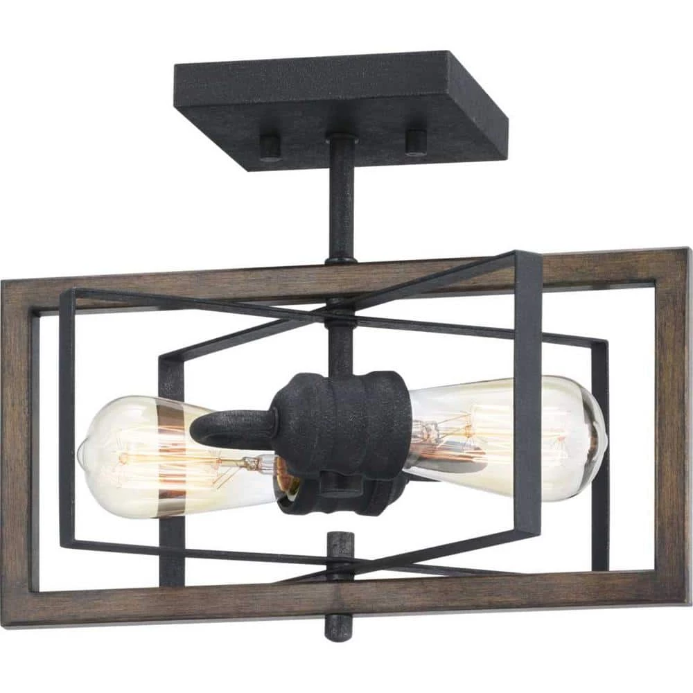 Palermo Grove 2-Light Gilded Iron Semi-Flush Mount, Rustic Farmhouse Ceiling Light with Walnut Wood Accents by Home Decorators Collection 13 Palermo Grove 2-Light Gilded Iron Semi-Flush Mount, Rustic Farmhouse Ceiling Light with Walnut Wood Accents by Home Decorators Collection - Image 11