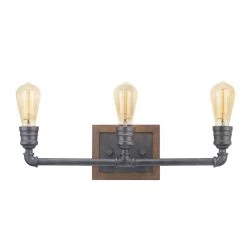 Palermo Grove 3-Light Gilded Iron Vanity Light with Painted Walnut Wood Accents by Home Decorators Collection