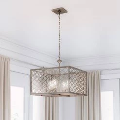 Wallace Manor Collection 4-Light Gilded Pewter Pendant with Interweaving Open Cage Frame by Home Decorators Collection -Outlet Home Decorators Collection Store gilded pewter home decorators collection chandeliers 7946hdc 40 1000