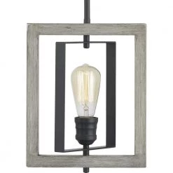 Palermo Grove 1-Light Graphite Mini-Pendant, Rustic Farmhouse Rectangular Hanging Light with Bleached Oak Accents by Home Decorators Collection