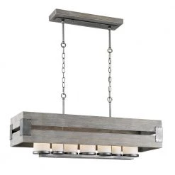 Ackwood 7-Light Grey Wood Rectangular Chandelier with White Opal Glass Shades by Home Decorators Collection