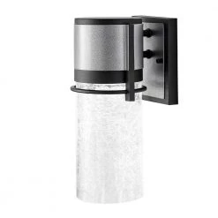 Majestic 11.5 in. Black LED Outdoor Wall Lamp Sconce with Clear Crackle Glass Shade by Home Decorators Collection -Outlet Home Decorators Collection Store majestic black home decorators collection outdoor sconces hb7064 306 1d 1000