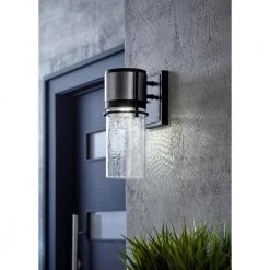 Majestic 11.5 in. Black LED Outdoor Wall Lamp Sconce with Clear Crackle Glass Shade by Home Decorators Collection -Outlet Home Decorators Collection Store majestic black home decorators collection outdoor sconces hb7064 306 4f 1000