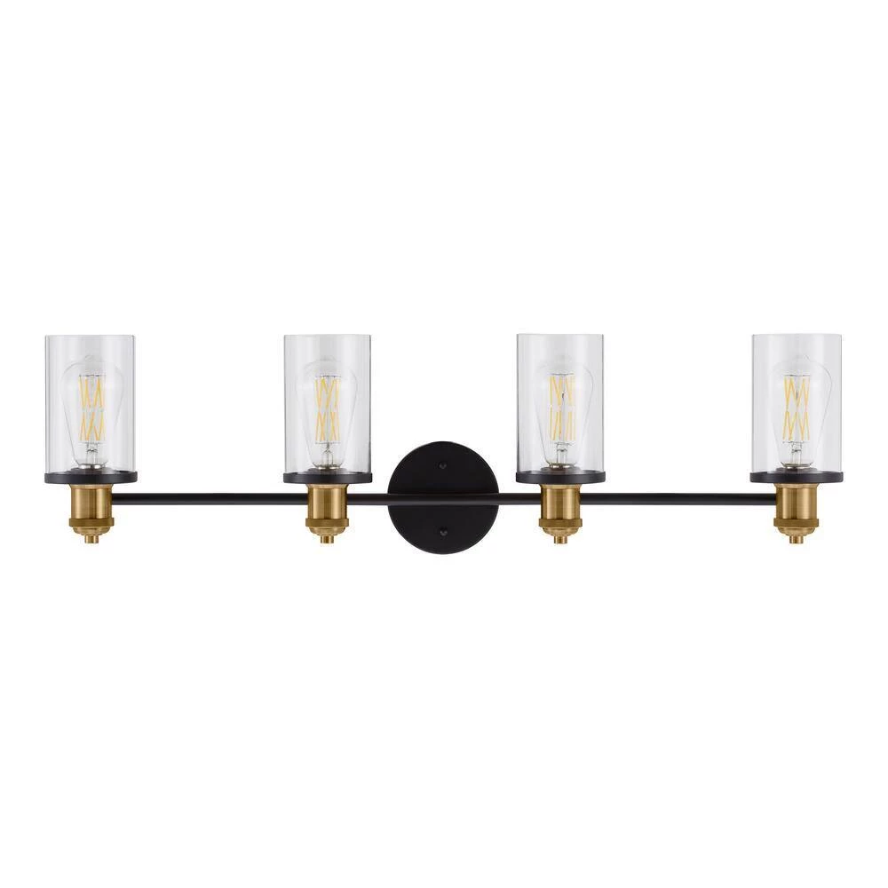 Tobias 4-Light Matte Black and Gold Vanity Light with Clear Glass Shades by Home Decorators Collection 7 Tobias 4-Light Matte Black and Gold Vanity Light with Clear Glass Shades by Home Decorators Collection - Image 5