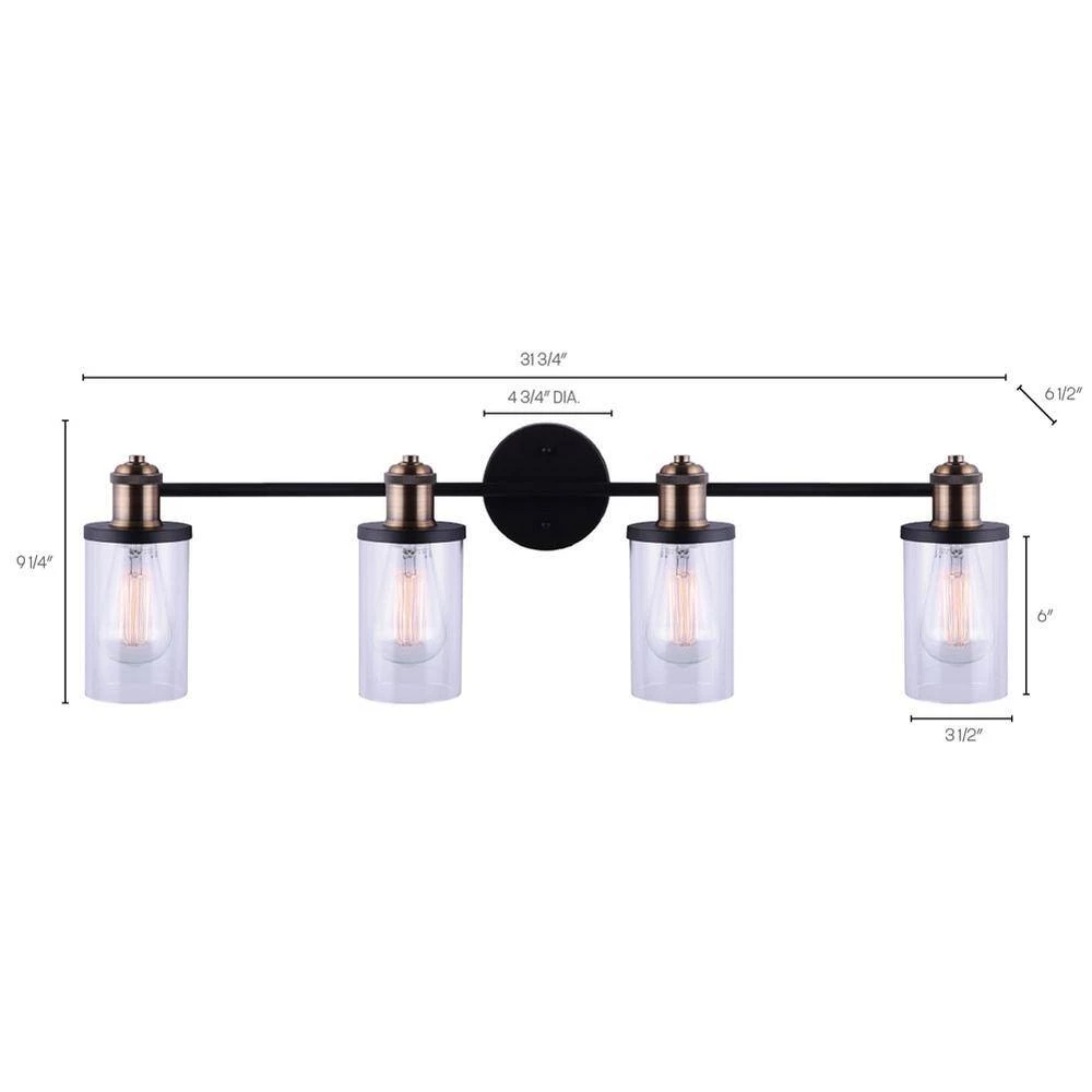 Tobias 4-Light Matte Black and Gold Vanity Light with Clear Glass Shades by Home Decorators Collection 5 Tobias 4-Light Matte Black and Gold Vanity Light with Clear Glass Shades by Home Decorators Collection - Image 3