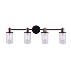 Tobias 4-Light Matte Black and Gold Vanity Light with Clear Glass Shades by Home Decorators Collection