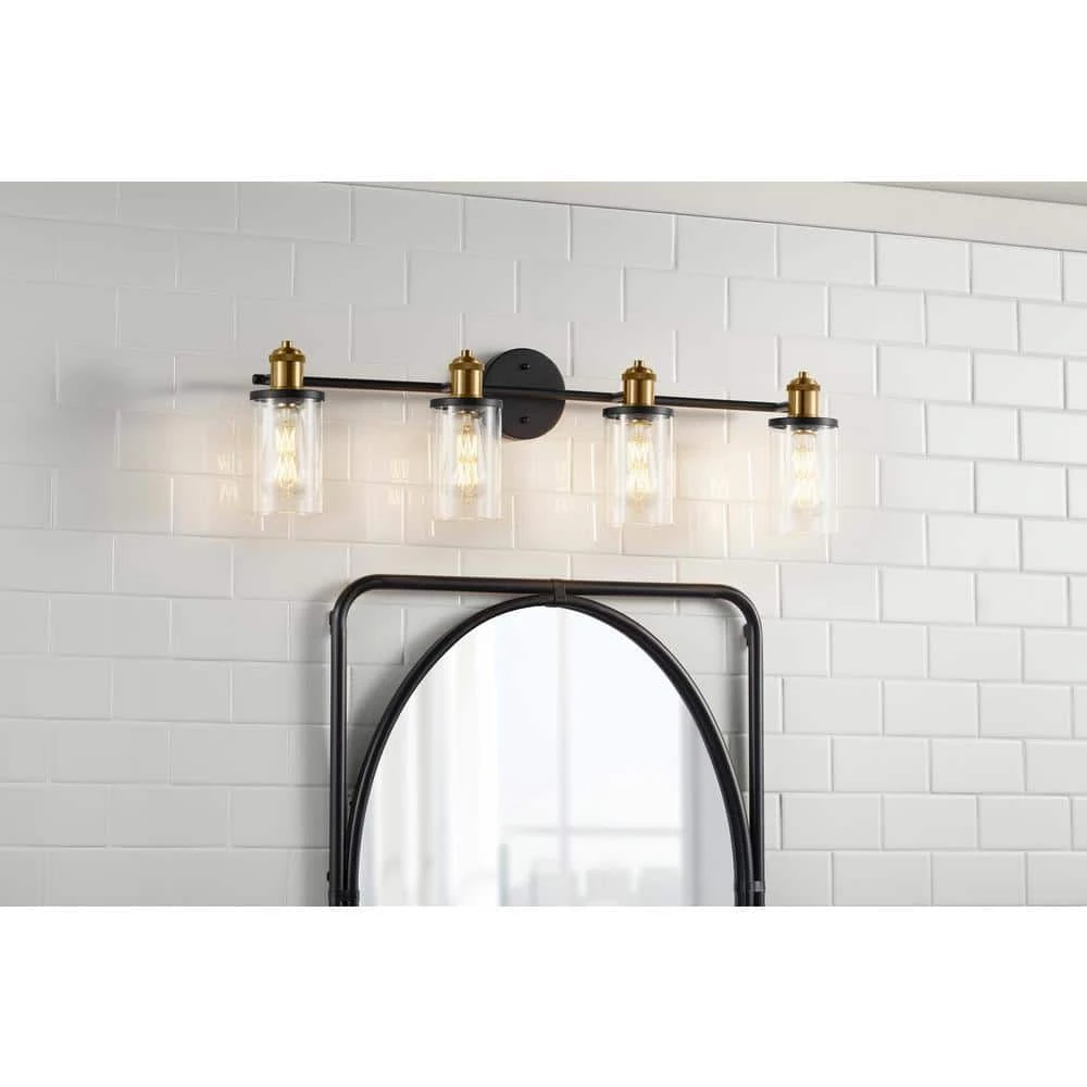 Tobias 4-Light Matte Black and Gold Vanity Light with Clear Glass Shades by Home Decorators Collection 4 Tobias 4-Light Matte Black and Gold Vanity Light with Clear Glass Shades by Home Decorators Collection - Image 2