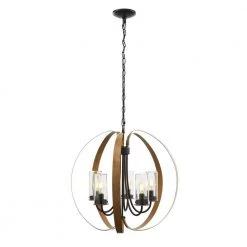 Ellena 5-Light Matte Black and Maple Tone Outdoor Chandelier with Seedy Glass by Home Decorators Collection
