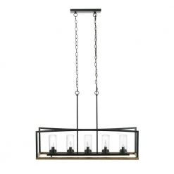 Ellena 5-Light Matte Black and Maple Tone Outdoor Pendant Island Light with Seedy Glass by Home Decorators Collection -Outlet Home Decorators Collection Store matte black and maple tone home decorators collection outdoor pendant lights 28245 40 1000