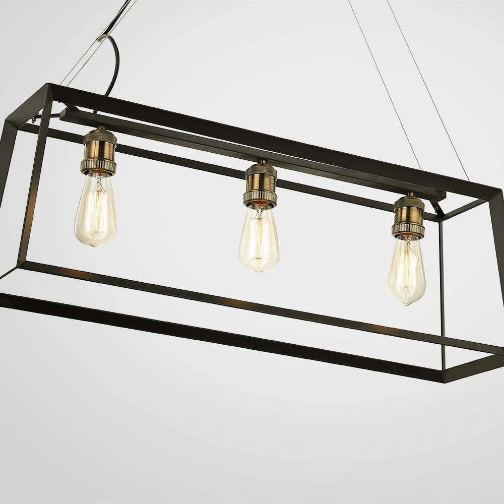 Walden Forge 3-Light Black Frame Linear Island Pendant with Antique Brass Sockets by Home Decorators Collection 6 Walden Forge 3-Light Black Frame Linear Island Pendant with Antique Brass Sockets by Home Decorators Collection - Image 4