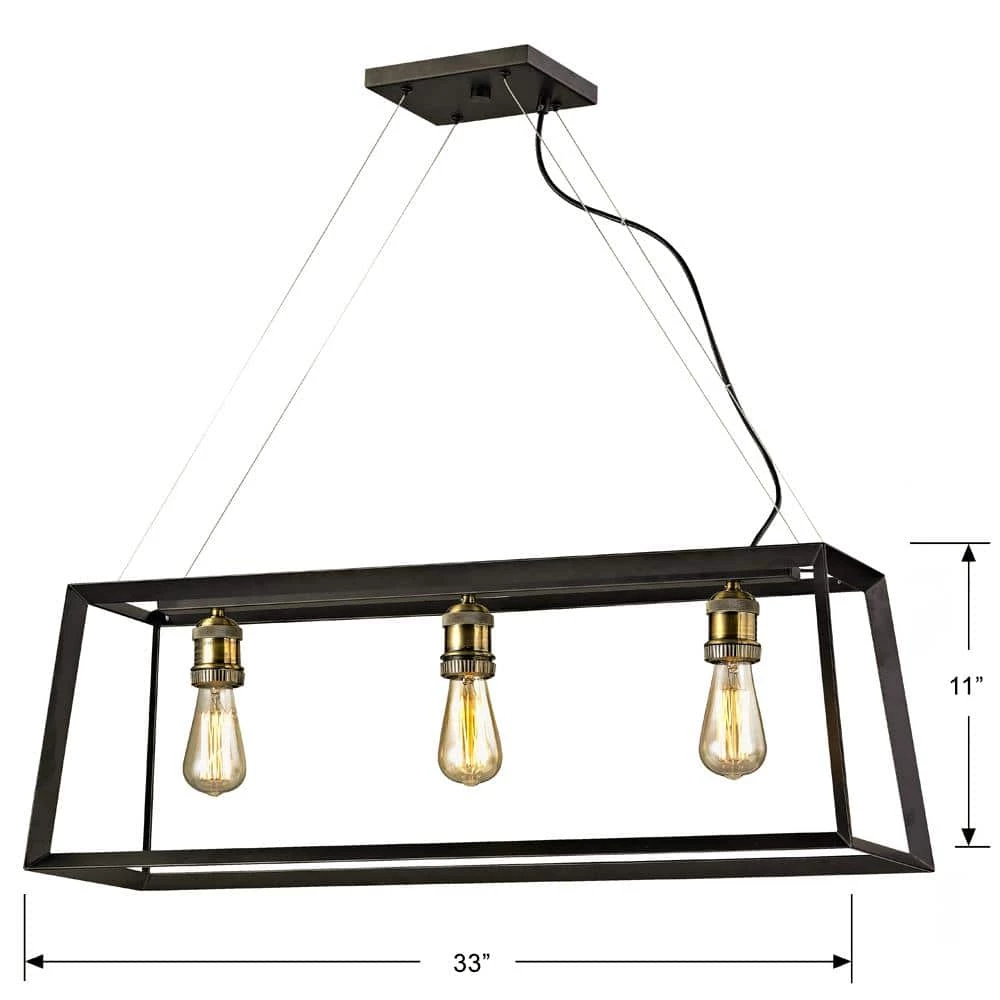 Walden Forge 3-Light Black Frame Linear Island Pendant with Antique Brass Sockets by Home Decorators Collection 5 Walden Forge 3-Light Black Frame Linear Island Pendant with Antique Brass Sockets by Home Decorators Collection - Image 3