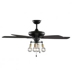 52 in. Bay City Indoor LED Matte Black with Brass Accents Dry Rated Ceiling Fan with Light Kit and 5 Reversible Blades by Home Decorators Collection -Outlet Home Decorators Collection Store matte black brass home decorators collection ceiling fans with lights 59909 1f 1000
