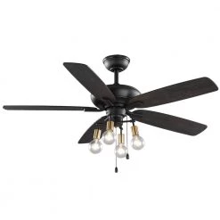 52 in. Bay City Indoor LED Matte Black with Brass Accents Dry Rated Ceiling Fan with Light Kit and 5 Reversible Blades by Home Decorators Collection -Outlet Home Decorators Collection Store matte black brass home decorators collection ceiling fans with lights 59909 4f 1000