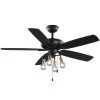 52 in. Bay City Indoor LED Matte Black with Brass Accents Dry Rated Ceiling Fan with Light Kit and 5 Reversible Blades by Home Decorators Collection -Outlet Home Decorators Collection Store matte black brass home decorators collection ceiling fans with lights 59909 64 1000