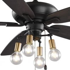 52 in. Bay City Indoor LED Matte Black with Brass Accents Dry Rated Ceiling Fan with Light Kit and 5 Reversible Blades by Home Decorators Collection -Outlet Home Decorators Collection Store matte black brass home decorators collection ceiling fans with lights 59909 76 1000