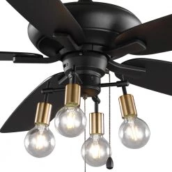 52 in. Bay City Indoor LED Matte Black with Brass Accents Dry Rated Ceiling Fan with Light Kit and 5 Reversible Blades by Home Decorators Collection -Outlet Home Decorators Collection Store matte black brass home decorators collection ceiling fans with lights 59909 fa 1000