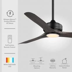 Bayshire 60 in. LED Indoor/Outdoor Matte Black Ceiling Fan with Remote Control and White Color Changing Light Kit by Home Decorators Collection -Outlet Home Decorators Collection Store matte black finish home decorators collection ceiling fans with lights 102l60mbkddw 4f 1000