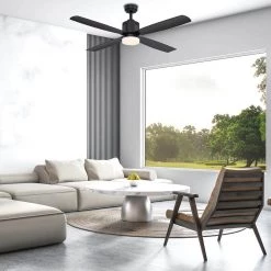 Kitteridge 52 in. LED Indoor Matte Black Ceiling Fan with Light Kit by Home Decorators Collection -Outlet Home Decorators Collection Store matte black home decorators collection ceiling fans with lights 35442 hbub 40 1000