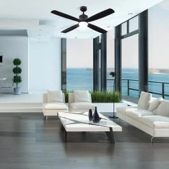 Kitteridge 52 in. LED Indoor Matte Black Ceiling Fan with Light Kit by Home Decorators Collection -Outlet Home Decorators Collection Store matte black home decorators collection ceiling fans with lights 35442 hbub d4 1000
