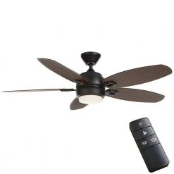 Daniel Island 52 in. White Color Changing Integrated LED Outdoor Matte Black Ceiling Fan with Light Kit and Remote by Home Decorators Collection