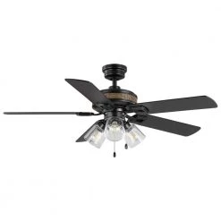 52 in. Sederio Indoor Matte Black LED Ceiling Fan with Light Kit by Home Decorators Collection