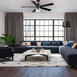 52 in. Veterno Indoor Matte Black LED Ceiling Fan with Remote Control by Home Decorators Collection -Outlet Home Decorators Collection Store matte black home decorators collection ceiling fans with lights 56047 31 1000