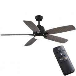 Hayden Lake 56 in. White Color Changing LED Indoor/Outdoor Matte Black Ceiling Fan with Light Kit and Remote Control by Home Decorators Collection