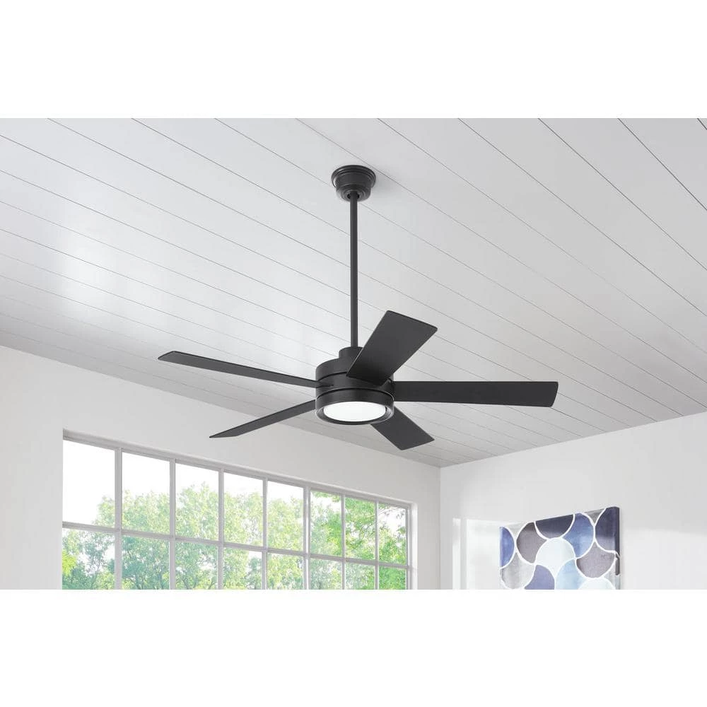 Baxtan 56 in. LED Matte Black Ceiling Fan with Light and Remote Control by Home Decorators Collection 4 Baxtan 56 in. LED Matte Black Ceiling Fan with Light and Remote Control by Home Decorators Collection - Image 2