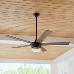 Merwry 56 in. Integrated LED Indoor/Outdoor Matte Black Ceiling Fan with Light Kit and Remote Control by Home Decorators Collection -Outlet Home Decorators Collection Store matte black home decorators collection ceiling fans with lights sw1422 56in mbk 40 1000