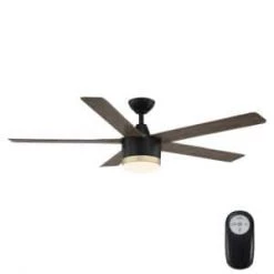 Merwry 56 in. Integrated LED Indoor/Outdoor Matte Black Ceiling Fan with Light Kit and Remote Control by Home Decorators Collection