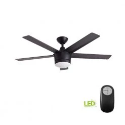 Merwry 52 in. Integrated LED Indoor Matte Black Ceiling Fan with Light Kit and Remote Control by Home Decorators Collection -Outlet Home Decorators Collection Store matte black home decorators collection ceiling fans with lights sw1422mbk 40 1000