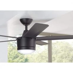 Merwry 52 in. Integrated LED Indoor Matte Black Ceiling Fan with Light Kit and Remote Control by Home Decorators Collection -Outlet Home Decorators Collection Store matte black home decorators collection ceiling fans with lights sw1422mbk 66 1000