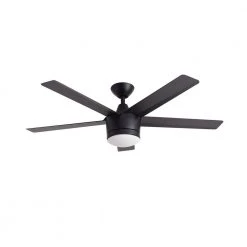 Merwry 52 in. Integrated LED Indoor Matte Black Ceiling Fan with Light Kit and Remote Control by Home Decorators Collection -Outlet Home Decorators Collection Store matte black home decorators collection ceiling fans with lights sw1422mbk 77 1000