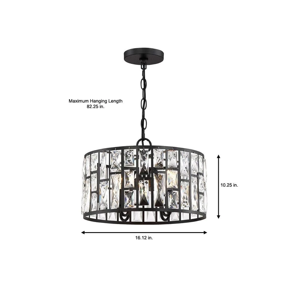 Kristella 4-Light Matte Black Chandelier with Clear Crystal Shade by Home Decorators Collection 5 Kristella 4-Light Matte Black Chandelier with Clear Crystal Shade by Home Decorators Collection - Image 3