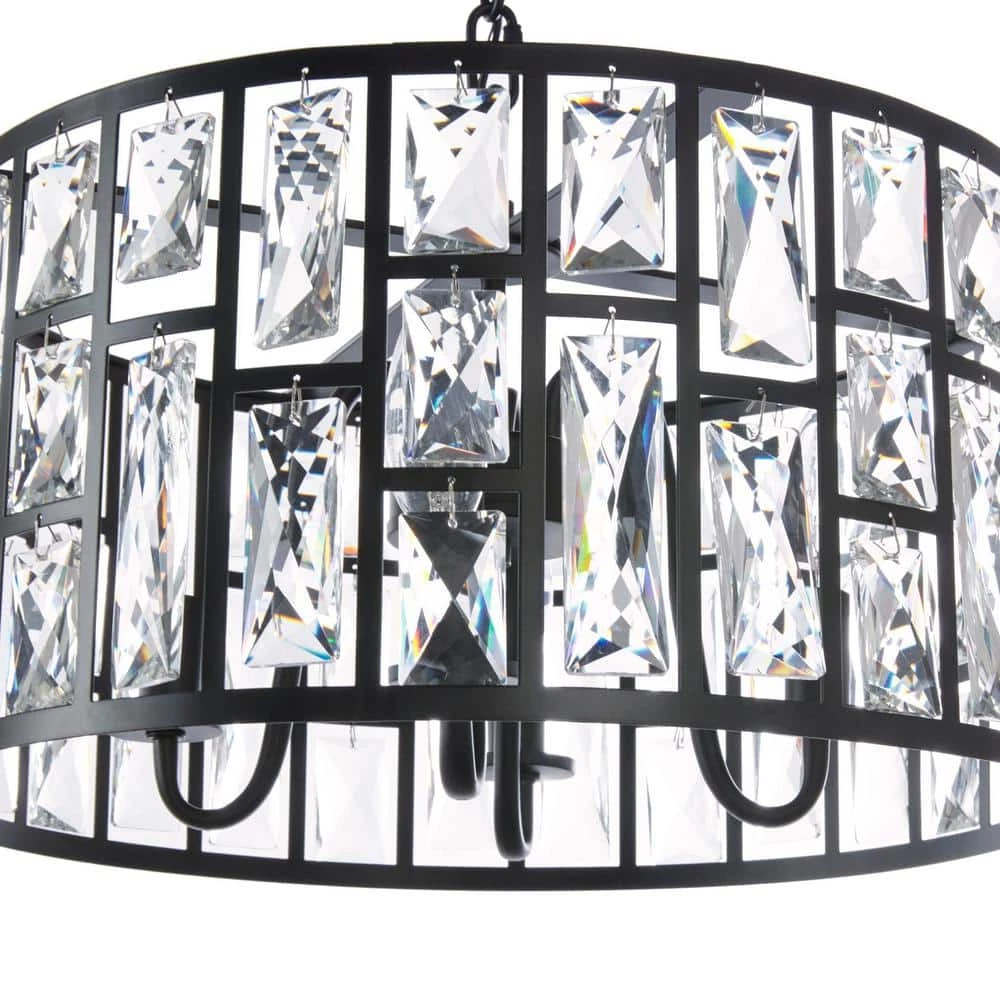 Kristella 4-Light Matte Black Chandelier with Clear Crystal Shade by Home Decorators Collection 8 Kristella 4-Light Matte Black Chandelier with Clear Crystal Shade by Home Decorators Collection - Image 6
