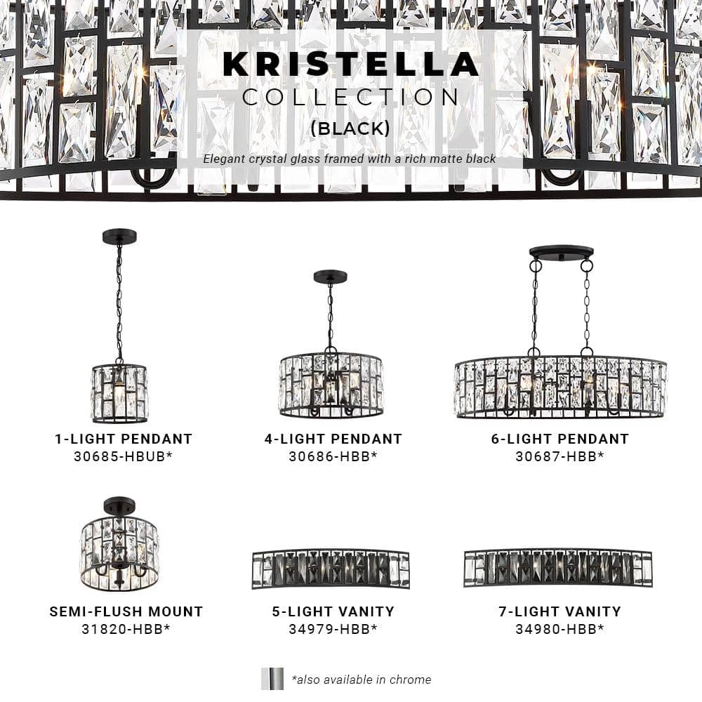 Kristella 4-Light Matte Black Chandelier with Clear Crystal Shade by Home Decorators Collection 6 Kristella 4-Light Matte Black Chandelier with Clear Crystal Shade by Home Decorators Collection - Image 4