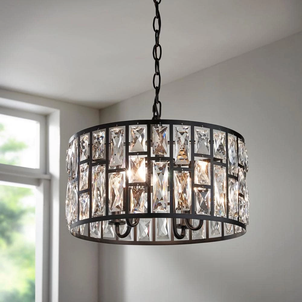 Kristella 4-Light Matte Black Chandelier with Clear Crystal Shade by Home Decorators Collection 4 Kristella 4-Light Matte Black Chandelier with Clear Crystal Shade by Home Decorators Collection - Image 2