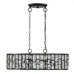 Kristella 6-Light Matte Black Linear Pendant with Clear Crystal Shade by Home Decorators Collection -Outlet Home Decorators Collection Store matte black home decorators collection chandeliers 30687 hbb 1f 1000