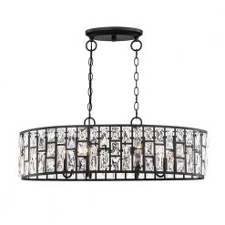 Kristella 6-Light Matte Black Linear Pendant with Clear Crystal Shade by Home Decorators Collection