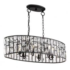 Kristella 6-Light Matte Black Linear Pendant with Clear Crystal Shade by Home Decorators Collection -Outlet Home Decorators Collection Store matte black home decorators collection chandeliers 30687 hbb c3 1000