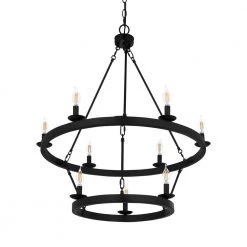 Avery Place 9-Light Matte Black 2-Tier Traditional Chandelier by Home Decorators Collection