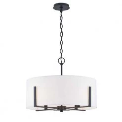 Manhattan 4-Light Matte Black Pendant Hanging Light with White Drum Shade by Home Decorators Collection
