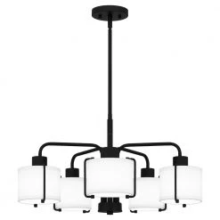 Brookley 5-Light Matte Black Chandelier with White Fabric Shades by Home Decorators Collection