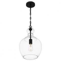 Bakerston 1-Light Matte Black Hanging Pendant with Clear Glass Shade by Home Decorators Collection -Outlet Home Decorators Collection Store matte black home decorators collection chandeliers hd19565p 1f 1000