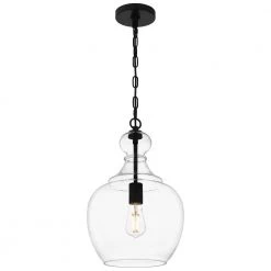 Bakerston 1-Light Matte Black Hanging Pendant with Clear Glass Shade by Home Decorators Collection -Outlet Home Decorators Collection Store matte black home decorators collection chandeliers hd19565p 4f 1000