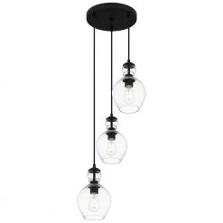 Bakerston 3-Light Matte Black Pendant with Clear Glass Shades by Home Decorators Collection -Outlet Home Decorators Collection Store matte black home decorators collection chandeliers hd19565p3 1f 1000