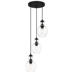 Bakerston 3-Light Matte Black Pendant with Clear Glass Shades by Home Decorators Collection -Outlet Home Decorators Collection Store matte black home decorators collection chandeliers hd19565p3 4f 1000