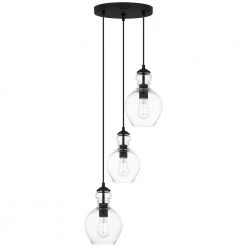 Bakerston 3-Light Matte Black Pendant with Clear Glass Shades by Home Decorators Collection
